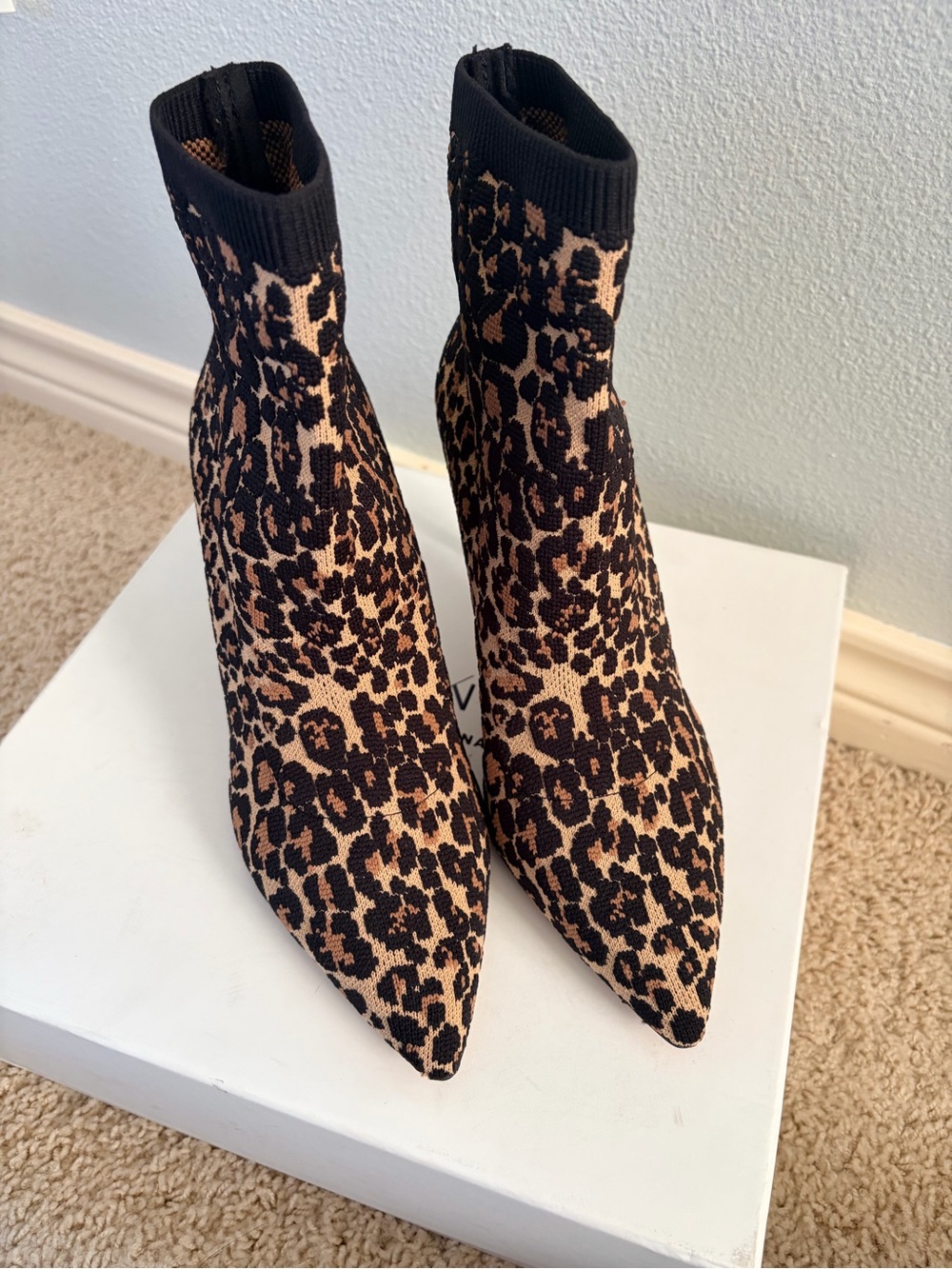 Something Navy Leopard Knit Pointed Sock Booties - Brown/Black